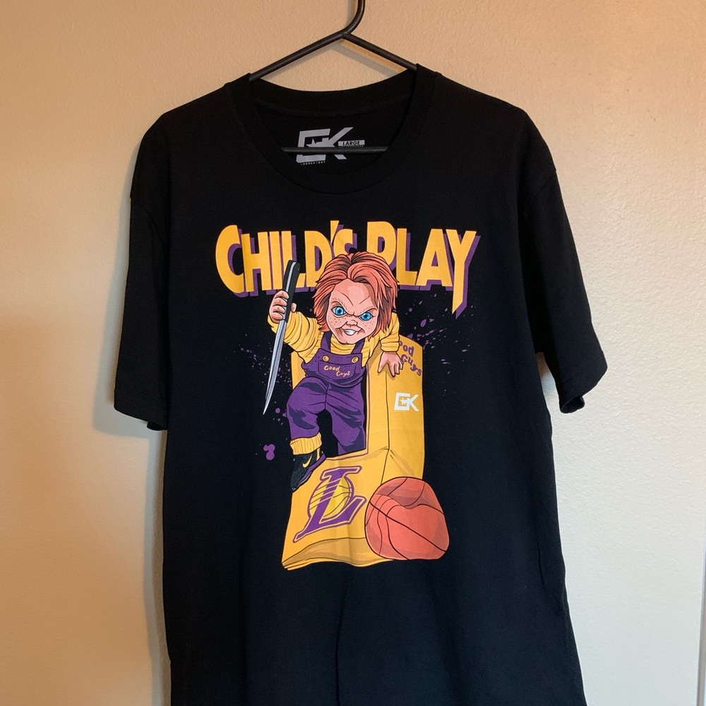 Chucky Child’s Play Lakers Men Shirt Large Cotton Polyester. Good Condition.